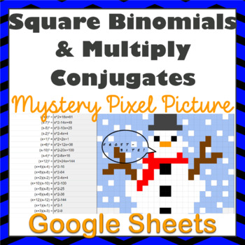 Preview of Square Binomials & Multiply Conjugates Winter Mystery Pixel Activity Digital