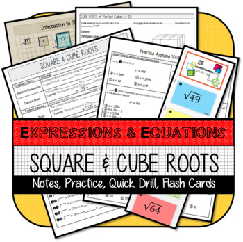 Preview of Square & Cube Roots Notes, Practice, Quick Drill, Flash Cards