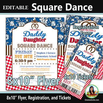 Preview of Square Dance Flyer, Tickets, Registration Form - Editable PTA, PTO, Fundraiser