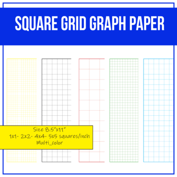 Preview of Square Grid Graph Paper / Multi-color Size 8.5 x 11 in