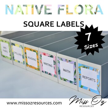 Preview of Square Labels - Native Flora Theme | Editable | Multipurpose | 6 patterns