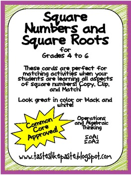Preview of Square Numbers and Square Roots Manipulative Cards