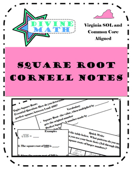Preview of Square Root Cornell Notes- Virginia SOL