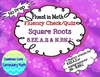Preview of Square Root Fluency Check / Quiz:  No Prep Fluent in Math Series