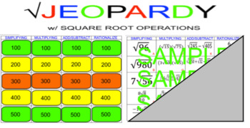 Preview of Square Root Operations (Radical) Jeopardy