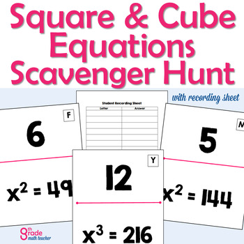 Preview of Solving Square and Cube Equations Scavenger Hunt Activity