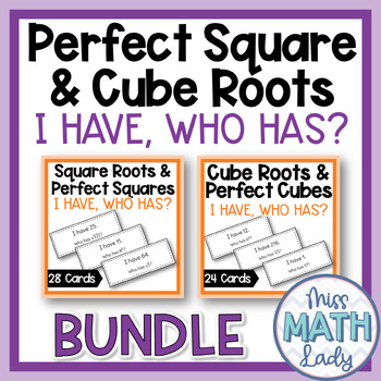 Preview of Square Roots Cube Roots Perfect Squares Perfect Cubes I Have Who Has BUNDLE