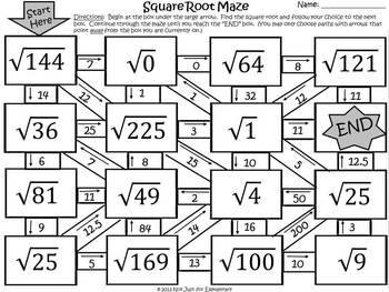 Square Roots: Maze Activity by Fun's Not Just for Elementary | TpT