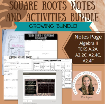 Preview of Square Roots Notes and Activities Growing Bundle