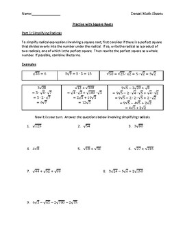 Preview of Square Roots: Simplifying Radical Expressions