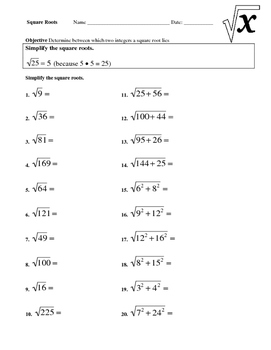 Preview of Square Roots Worksheet #2