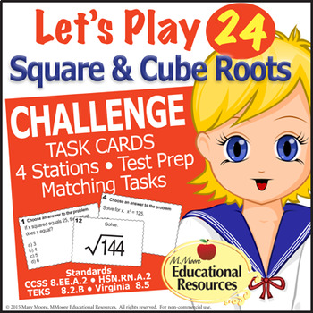 Preview of Square and Cube Roots CHALLENGE - 4 Math Stations - Great for Math Test Prep