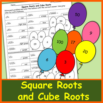 Preview of Square Roots and Cube Roots Color by Number