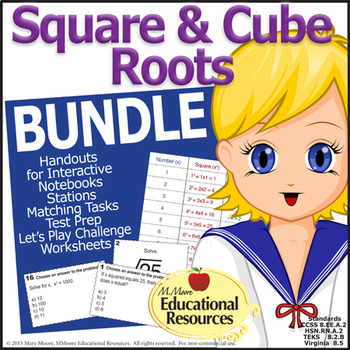 Preview of Square Roots and Cube Roots Activities BUNDLE - Math Centers, Test Prep & More