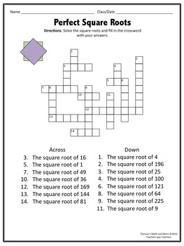 Perfect Square Roots and Perfect Squares Crosswords BUNDLE | TpT