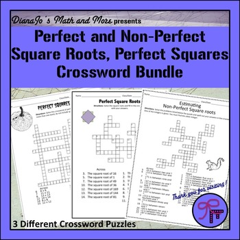 Preview of Perfect Square Roots and Perfect Squares Crosswords BUNDLE