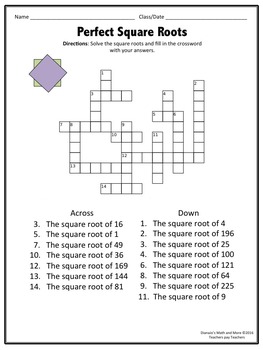 Perfect Square Roots and Perfect Squares Crosswords BUNDLE TPT