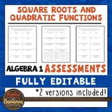 Square Roots and Quadratic Functions Tests - Algebra 1 Edi