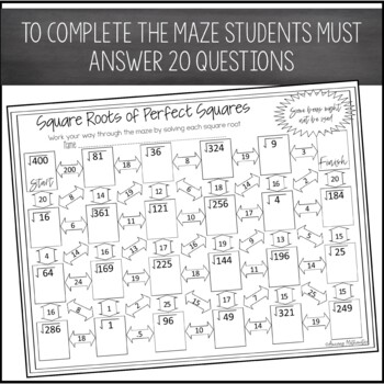 Square Roots Of Perfect Squares Maze Worksheet By Amazing