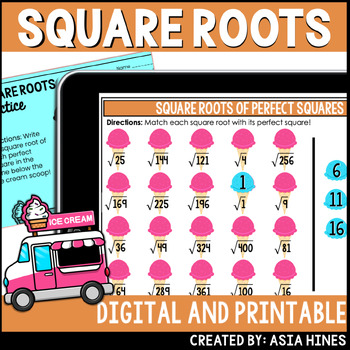 Preview of Square Roots of Perfect Squares Worksheet and Drag and Drop Activity Practice