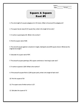 Preview of Square & Square Root Worksheet Bundle (1-5)