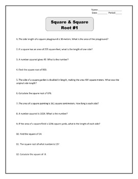 Preview of Square & Square Root Worksheet Bundle (1-5)