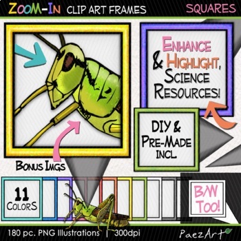 Preview of Square Zoom Lens Clip Art Frames, Zoom-In Borders for Anatomy and More