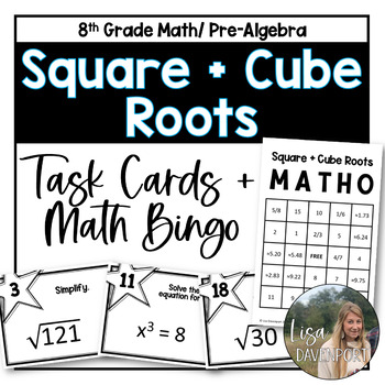 Preview of Square and Cube Roots Task Cards and Math Bingo