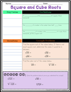 Preview of Square and Cube Roots Two-Column Notes (Distance Learning)