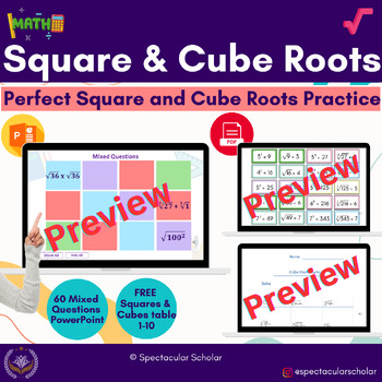 Preview of Square and Cube root practice | worksheets | 60 question PowerPoint