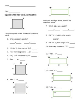 Preview of Square and Rectangles Worksheet
