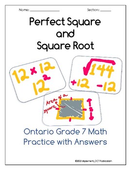 Preview of Square and Square Root worksheet- Grade 7 Math Ontario