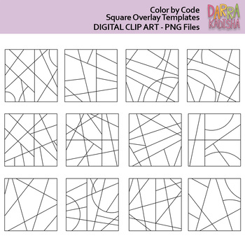 Preview of Square color by code/ colour by number overlay clip art. 12 templates