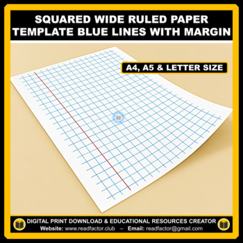 squared wide ruled paper template blue lines with margin a4 a5 letter size