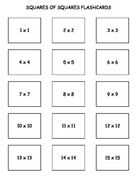 Preview of Squares Multiplication Flashcards Matching Game up to 15