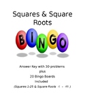 Squares & Square Roots 1-25 Bingo with 20 Pre-Filled Bingo