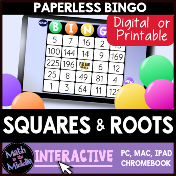 Preview of Squares & Square Roots Interactive Digital Bingo Review Game - Paperless