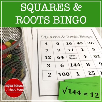Preview of Perfect Squares and Square Roots Activity | Math Bingo Game