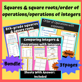 Preview of Fall Activity :Squares & square roots/order of operations/operations of integers