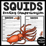 Squids Reading Comprehension Worksheet Sea Creatures Ocean