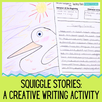 Preview of Squiggle Drawing Stories, Fun Creative Writing Activity Center 3rd, 4th Grade