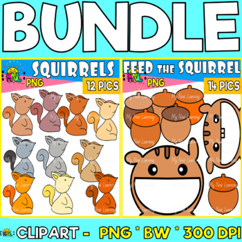 Preview of Squirrel And Acorns Feed The Squirrel Clip Art Bundle