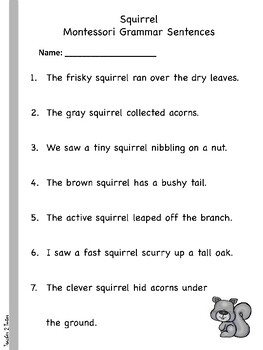 Preview of Squirrel Montessori Grammar Sentences