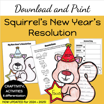 Preview of Squirrel's New Year's Resolution Craftivity and Book Companion