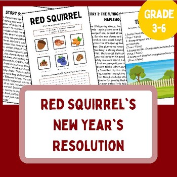 Preview of Squirrel's New Year's Resolution Activities | Comprehension | Red squirrels