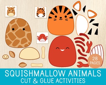 Preview of Squishmallow Animals Cut & Glue Activities, Scissor Skills, Cutting Practice