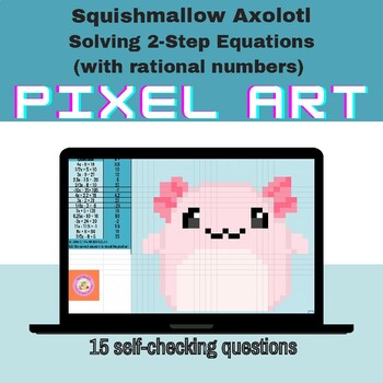 Preview of Squishmallow Axolotl Solving 2 Step Equations Mystery Pixel Art