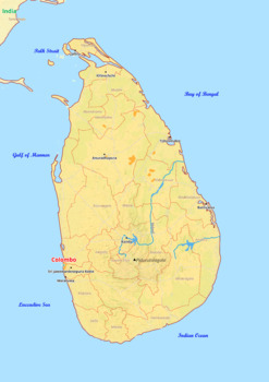 Preview of Sri Lanka map with cities township counties rivers roads labeled