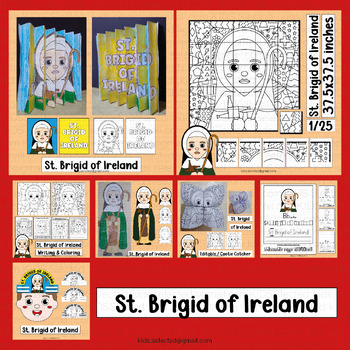 Preview of St Brigid of Ireland Activities Catholic Bulletin Board Coloring Hat  Writing