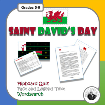 Preview of St David's Day: Fact and Legend Close Reading Text.  Flipboard Quiz.  Wordsearch